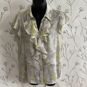 Calvin Klein Gray and Yellow Floral Blouse